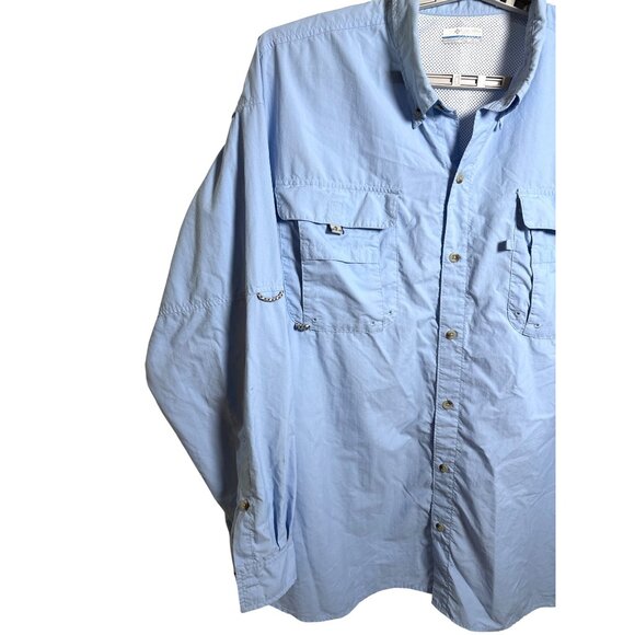 Columbia PFG Mens Size 2XL Light Blue Long Sleeve Button Down Omni Shade Fishing - Picture 2 of 10